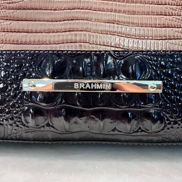 Brahmin Duxbury Satchel Golden Taupe Ombre Dark Brown Embossed Leather Excellent - Picture 5 of 8